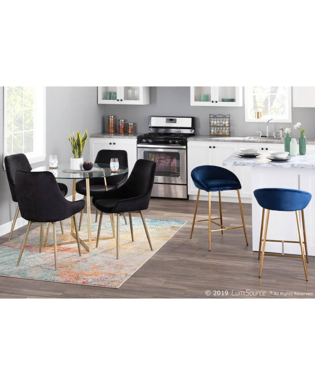 Black Solid Back Dining Side Chair, Set of 2 W206468