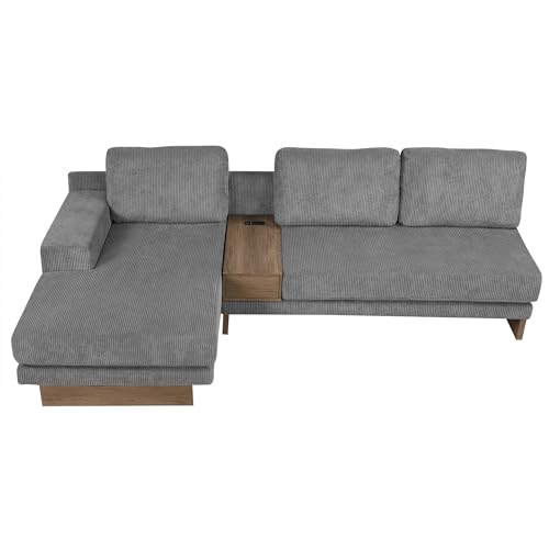 114" L-Shaped Sectional Sofa with Storage Drawer and Reversible Chaise Lounge (Grey) B600