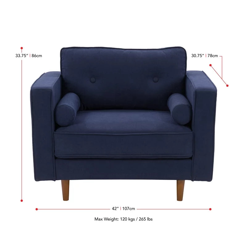 Navy Blue Fabric Chair and Sofa Set 2pcs U7348