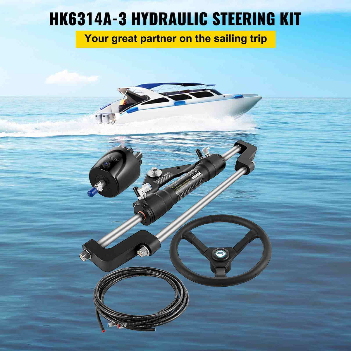 Hydraulic Outboard Boat Steering Kit 14' Hoses 300HP Helm Pump W29564