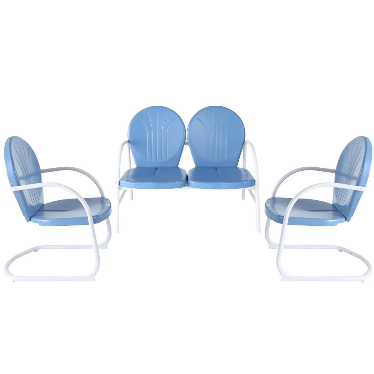 3Pc White Gloss Outdoor Metal Conversation Set V50841