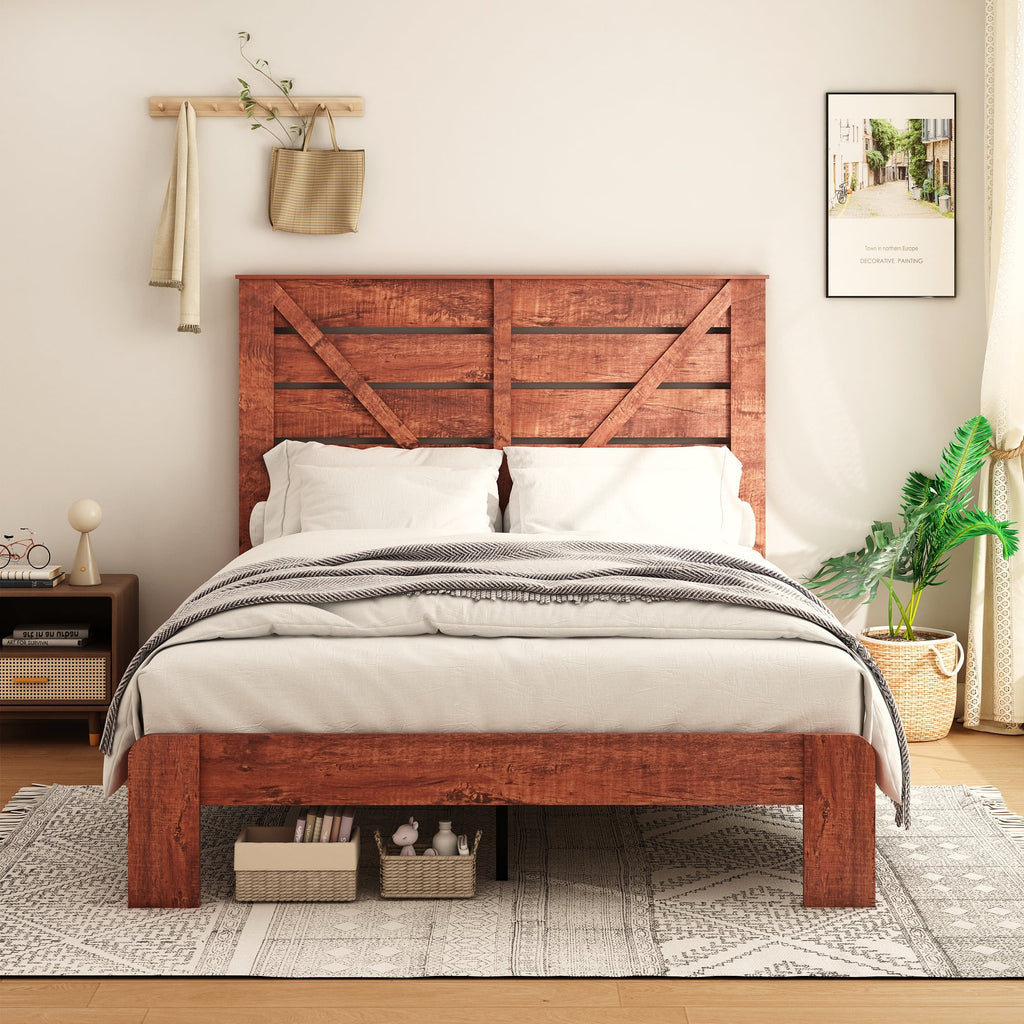 King Wood Platform Bed Frame with Headboard X168344
