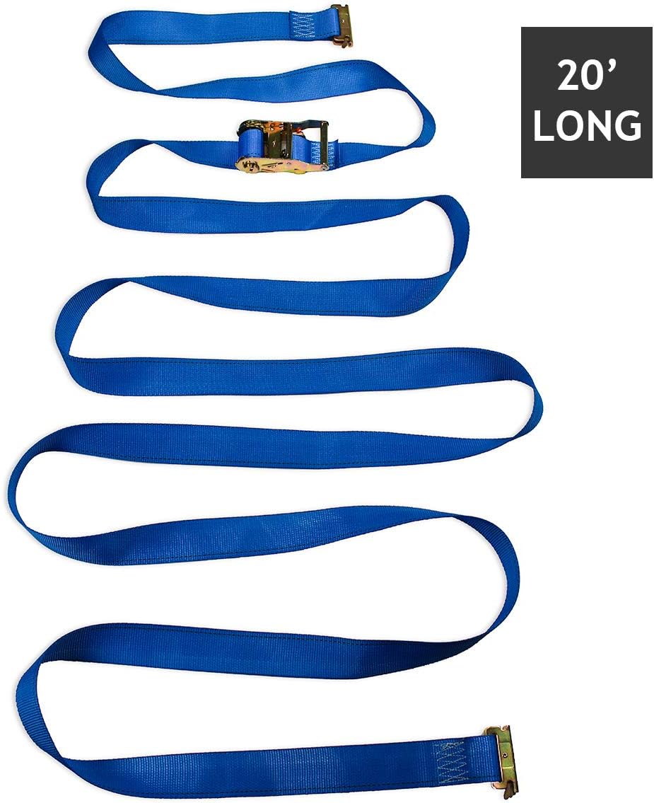 E Track Ratcheting Cargo Tie-Down Straps, Blue Polyester, 2 x 20' A480
