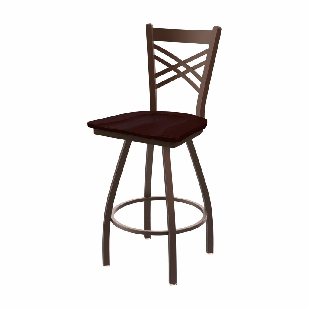 Swivel Counter Stool with Anodized Nickel Finish and Dark Cherry Oak Seat B995