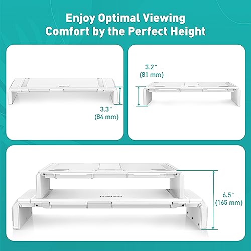 Black Dual Monitor Stand Riser with Drawer O117