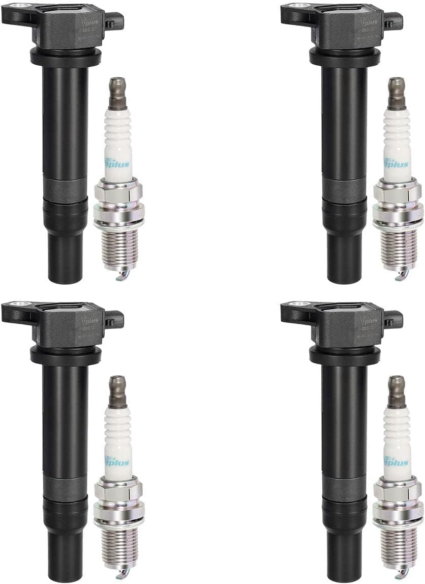 Set of 4 Ignition Coils & Spark Plugs Compatible with Kia Rio Hyundai Accent 1.6L R7054
