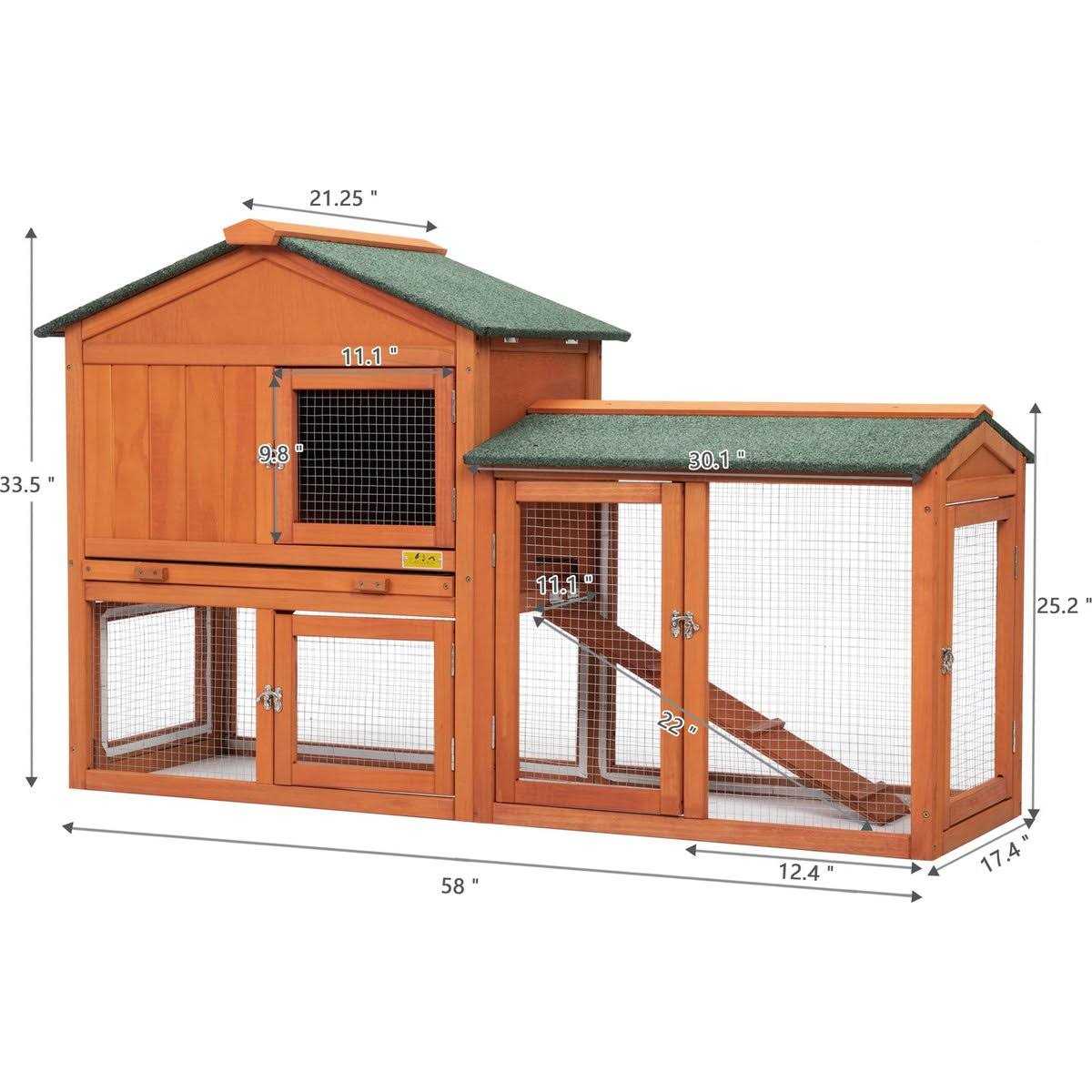 2-Tier Outdoor Wooden Rabbit Hutch with Ramp W431150