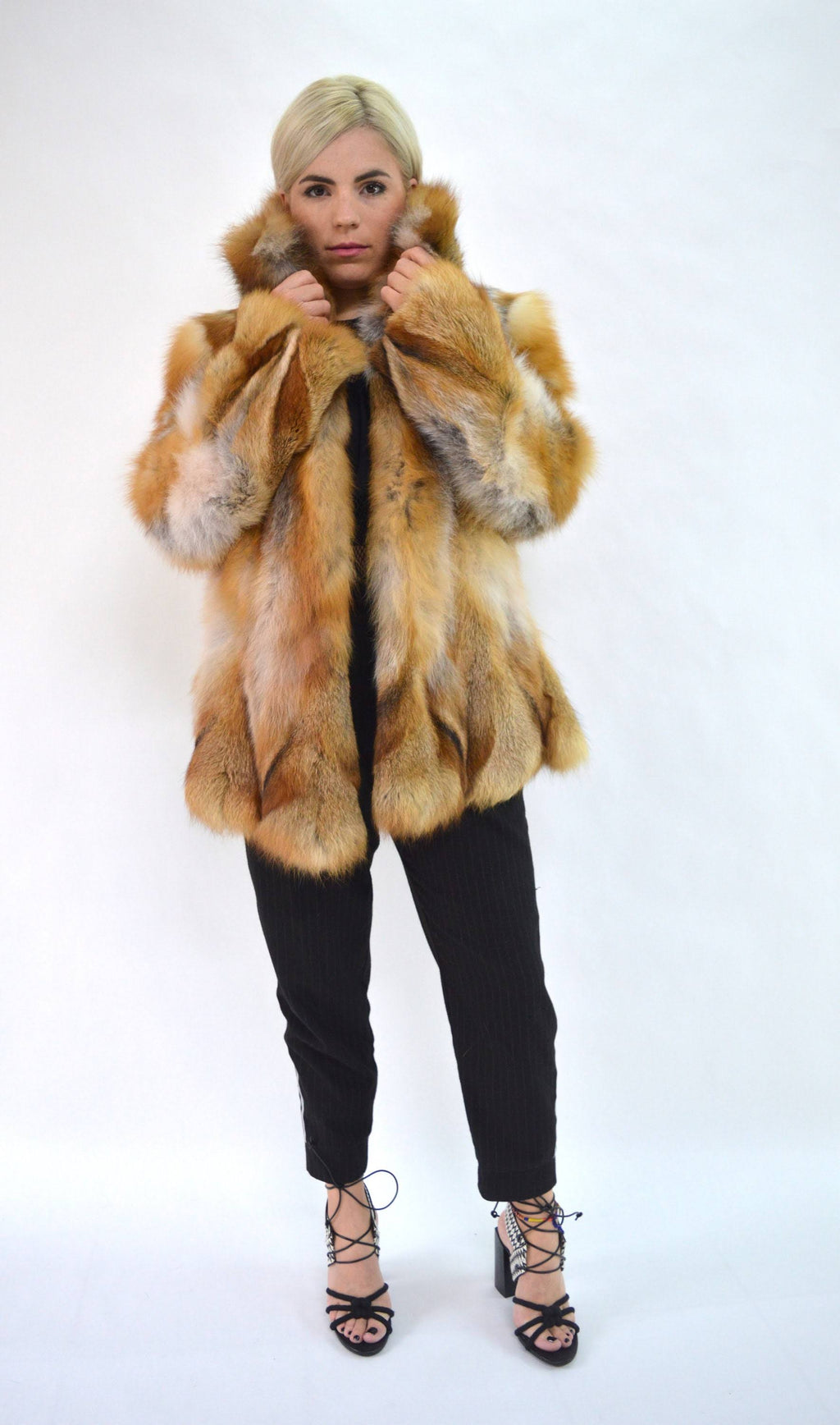 Red Fox Fur Hooded Coat W90674