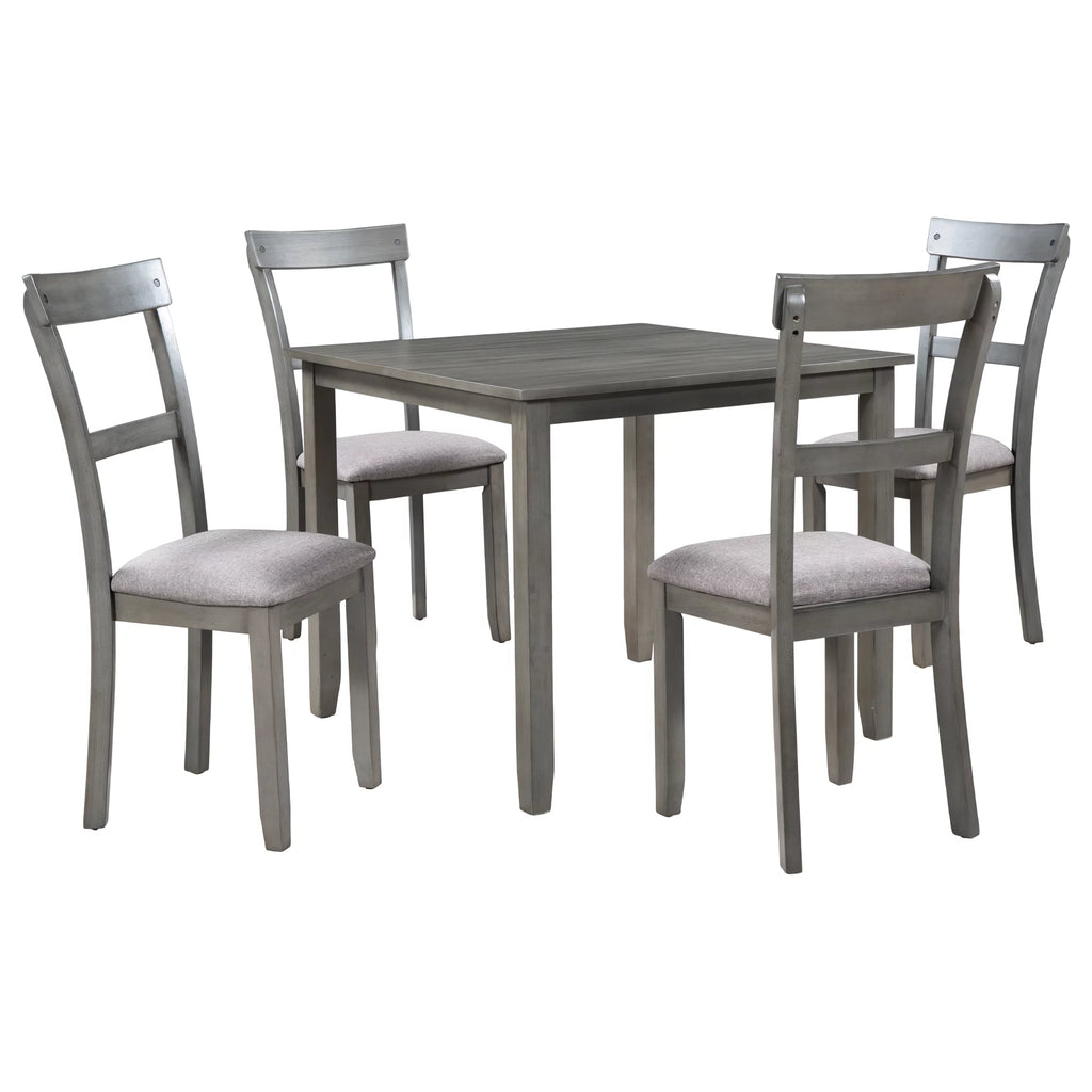 5-Piece Grey Dining Table Set with 4 Cushioned Chairs G734