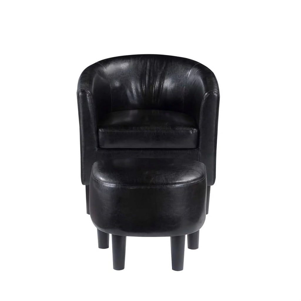 Contemporary Faux Leather Accent Chair with Ottoman in Black O40737