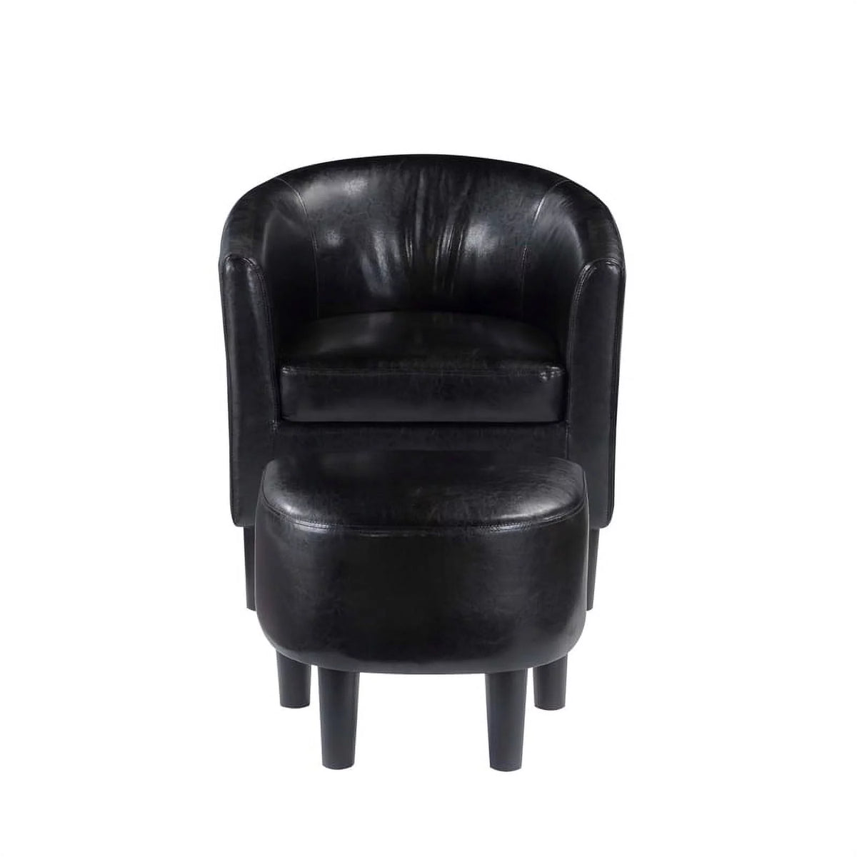 Contemporary Faux Leather Accent Chair with Ottoman in Black O40737