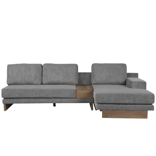 114" L-Shaped Sectional Sofa with Storage Drawer and Reversible Chaise Lounge (Grey) B600