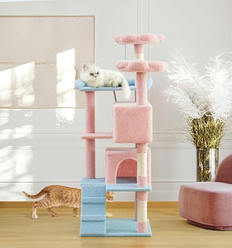 Dark Grey 54in Multi-Level Cat Tree with 2 Condo and Scratching Posts J186