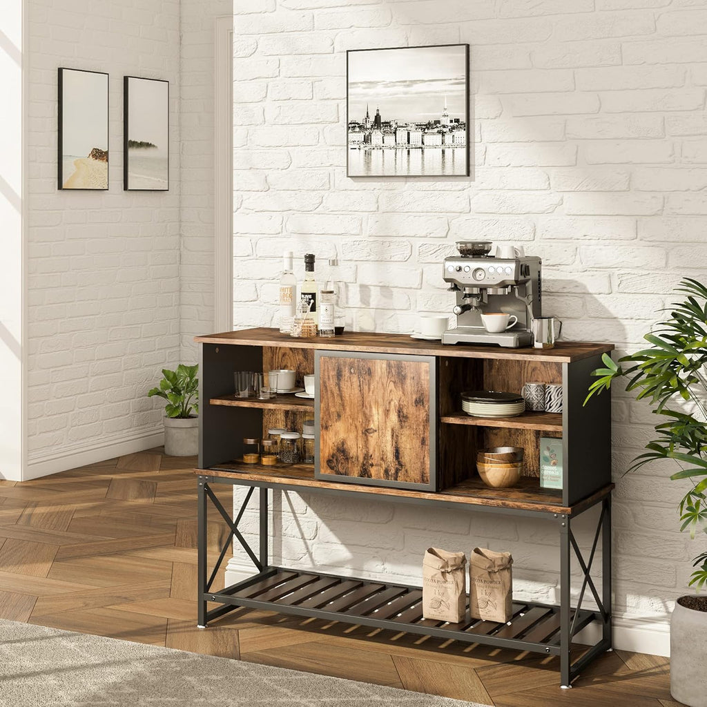 Industrial Wood Bar Cabinet with Sliding Metal Door E658