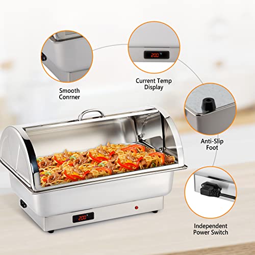 Electric 9 QT Stainless Steel Chafing Dish Buffet Set with 2 Detachable Food Pans V972