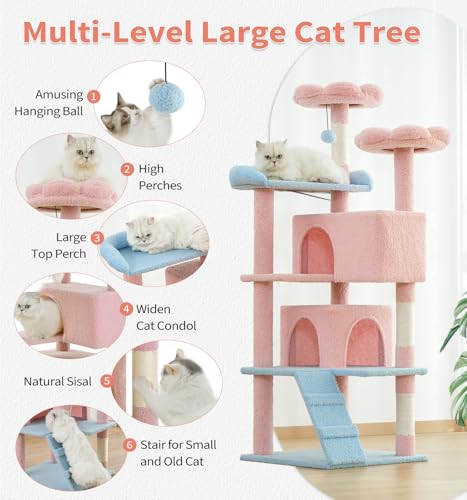 Dark Grey 54in Multi-Level Cat Tree with 2 Condo and Scratching Posts J186