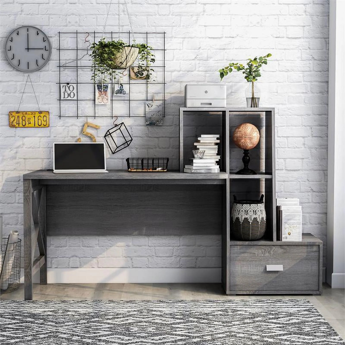 Contemporary Distressed Gray Wood Desk U1572