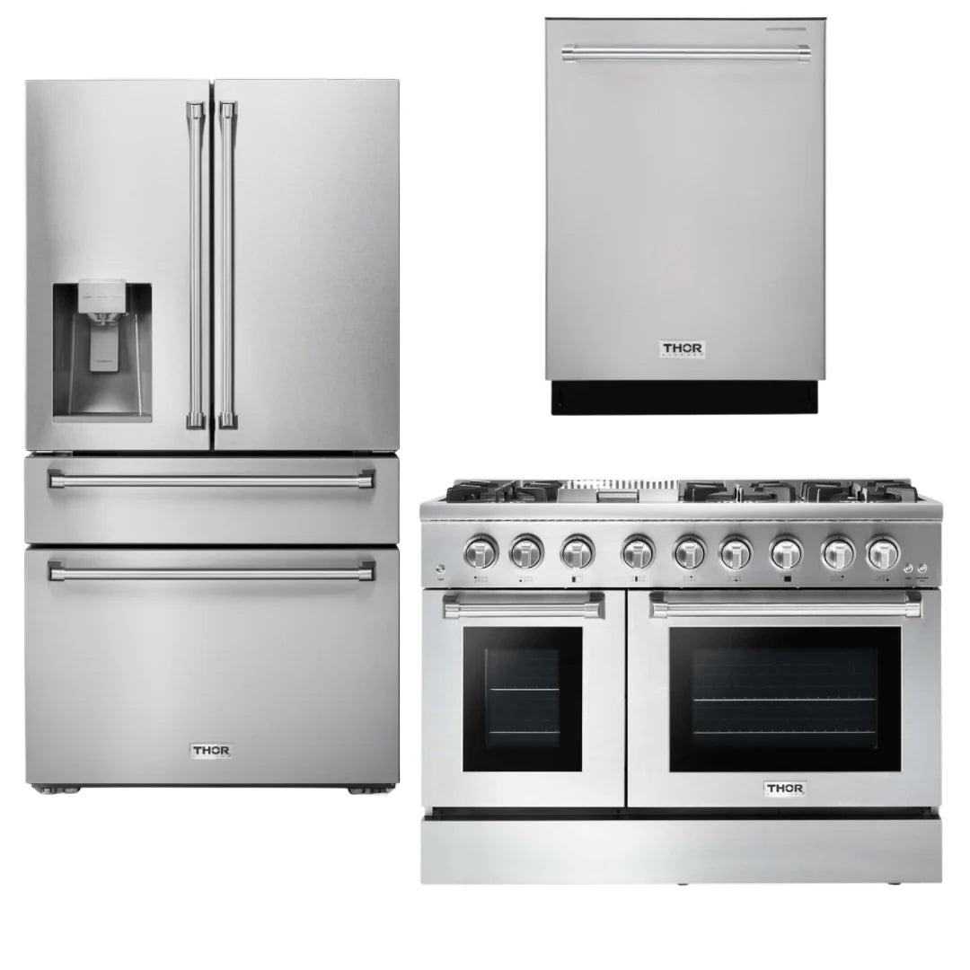 48 Gas Burner Electric Oven Range, Refrigerator with Water and Ice Dispenser, Dishwasher P5401