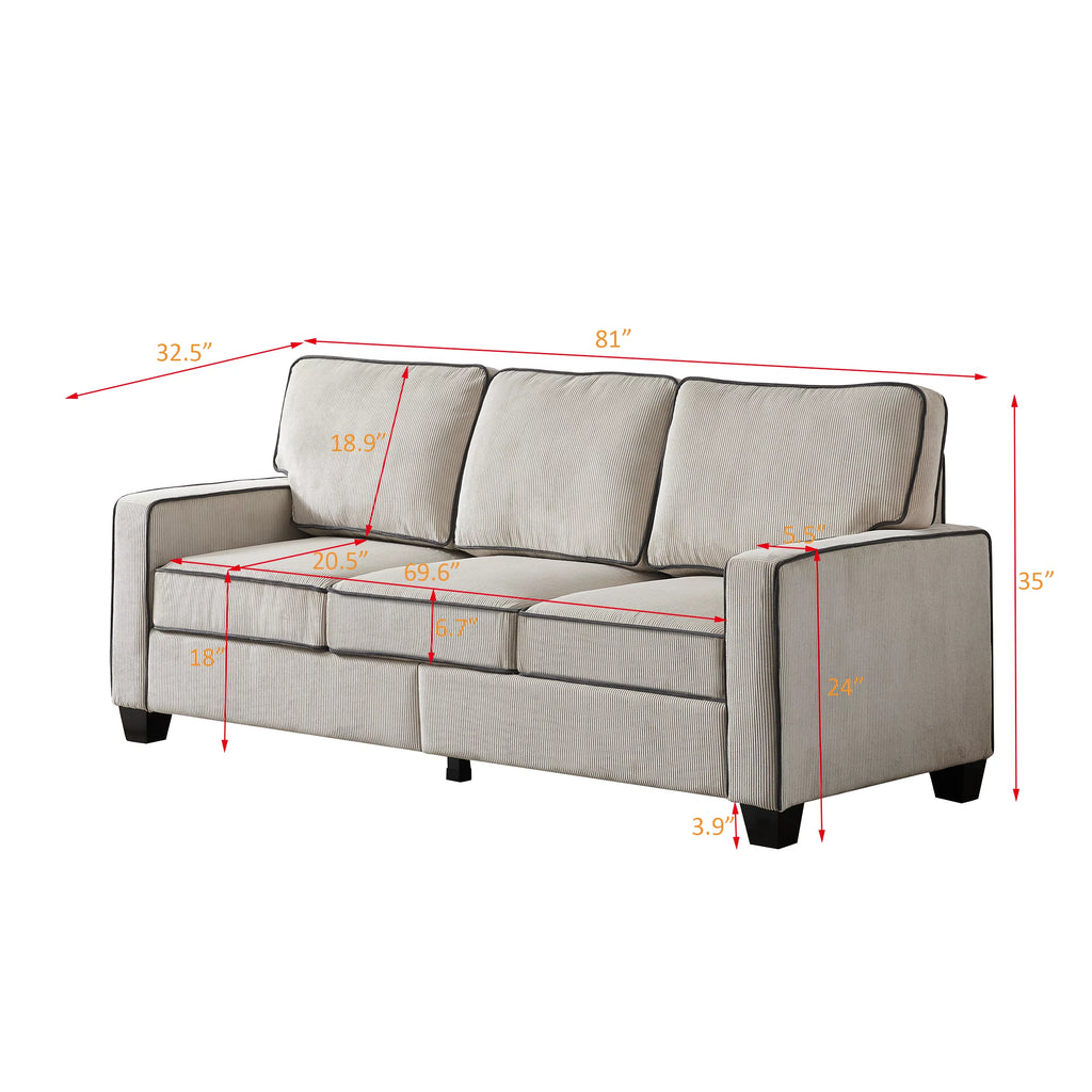 Beige Corduroy 3 Seater Sectional Sofa H381