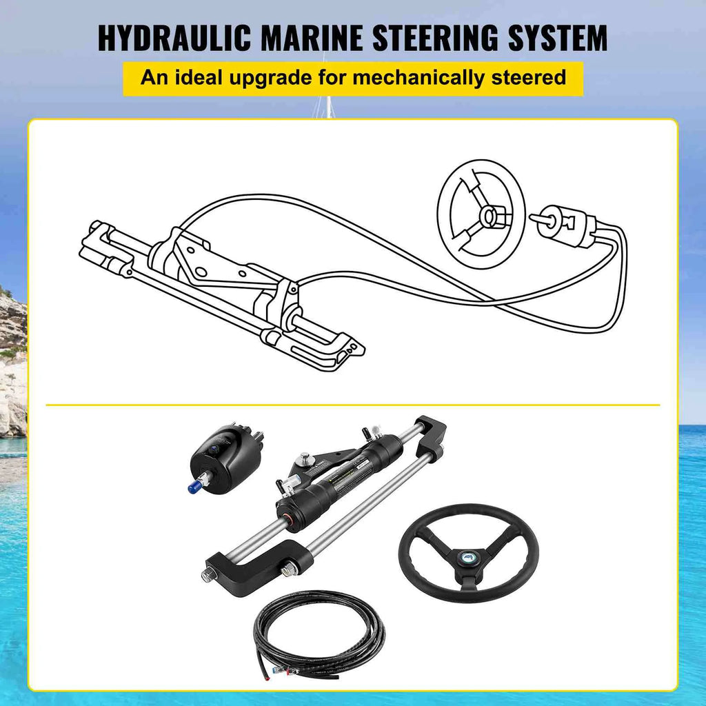 Hydraulic Outboard Boat Steering Kit 14' Hoses 300HP Helm Pump W29564