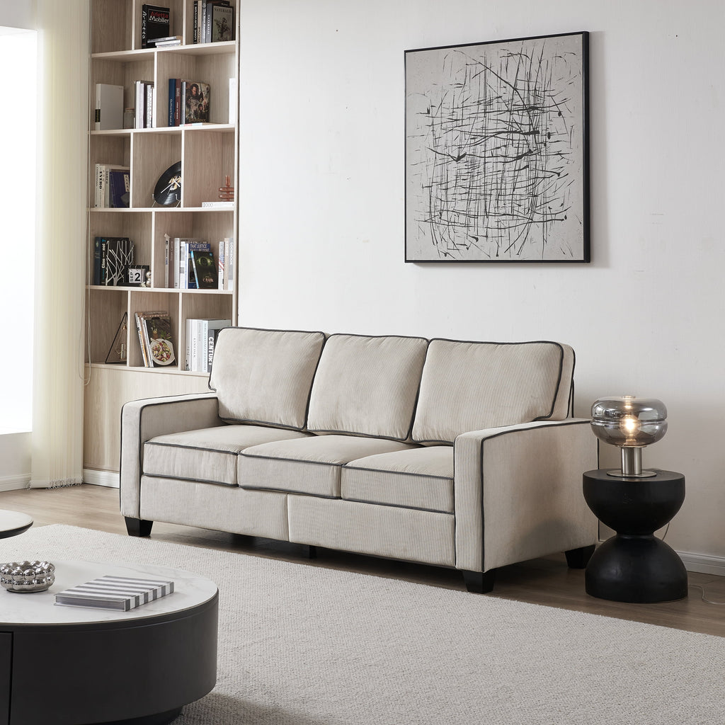 Beige Corduroy 3 Seater Sectional Sofa H381