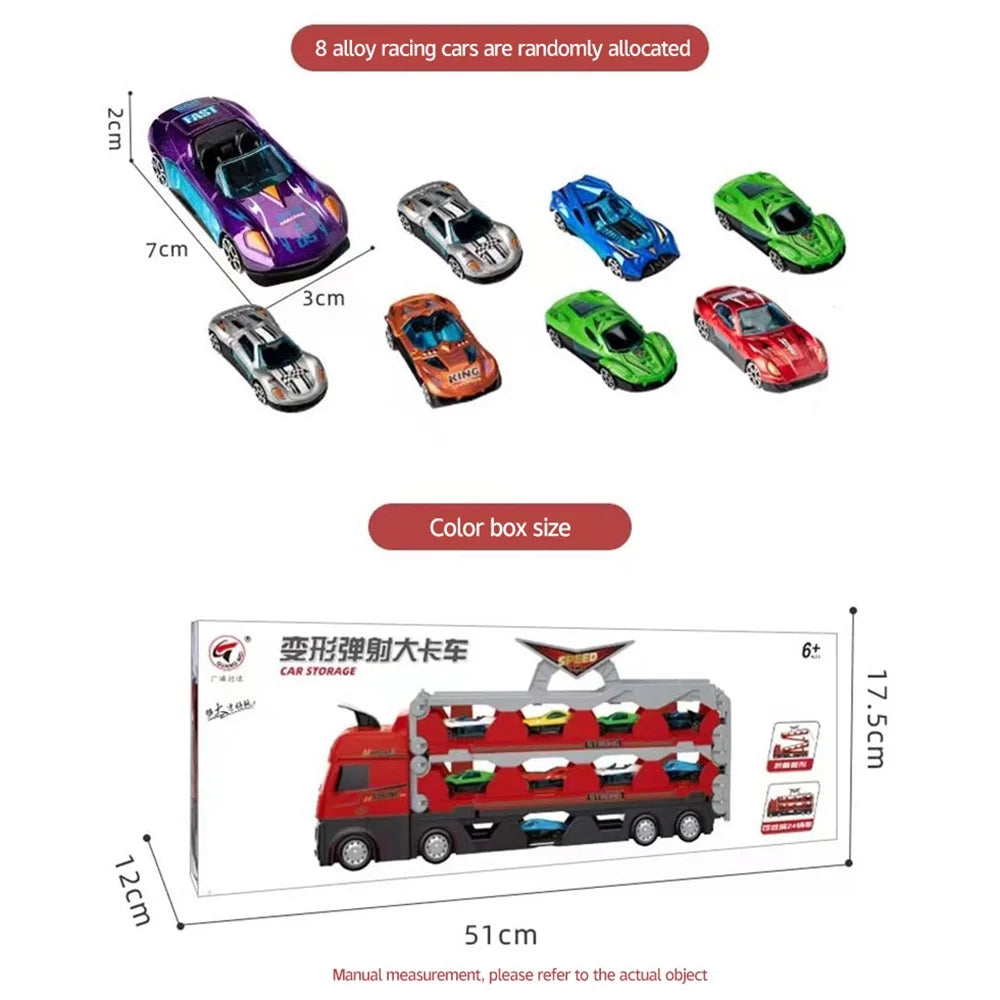 Mega Hauler Truck with Ejection Race Track, Folding Storage Transporter Toy with 8 Cars F5637