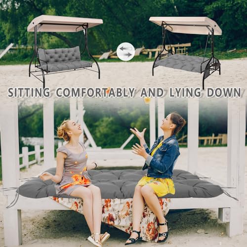 Grey 60 inch 2-3 Seater Waterproof Patio Swing Cushions with Backrest Ties W4155