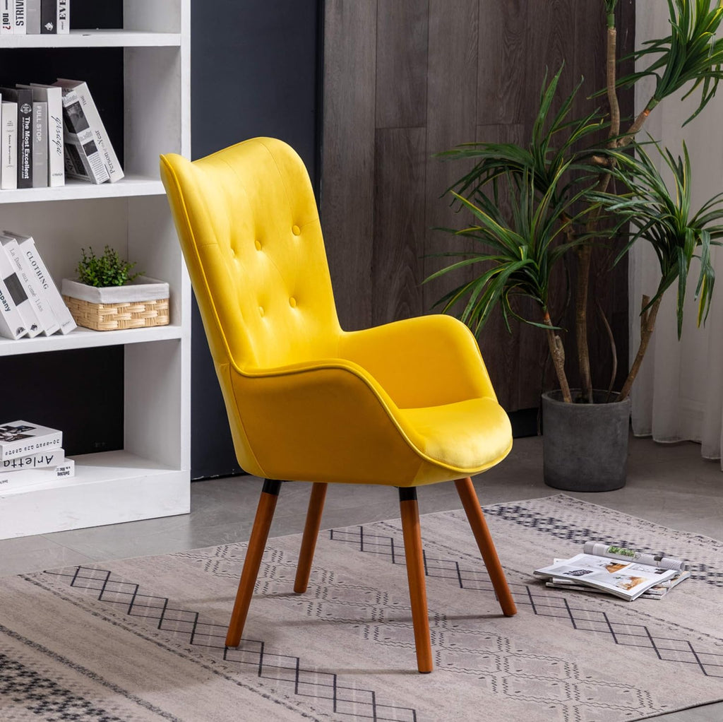 Yellow Velvet Tufted Button Accent Chair K819