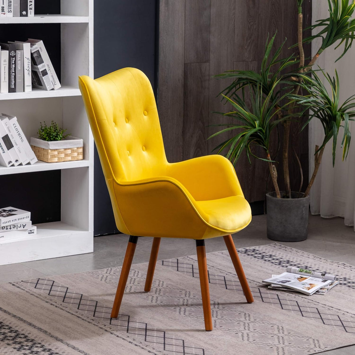 Yellow Velvet Tufted Button Accent Chair K819