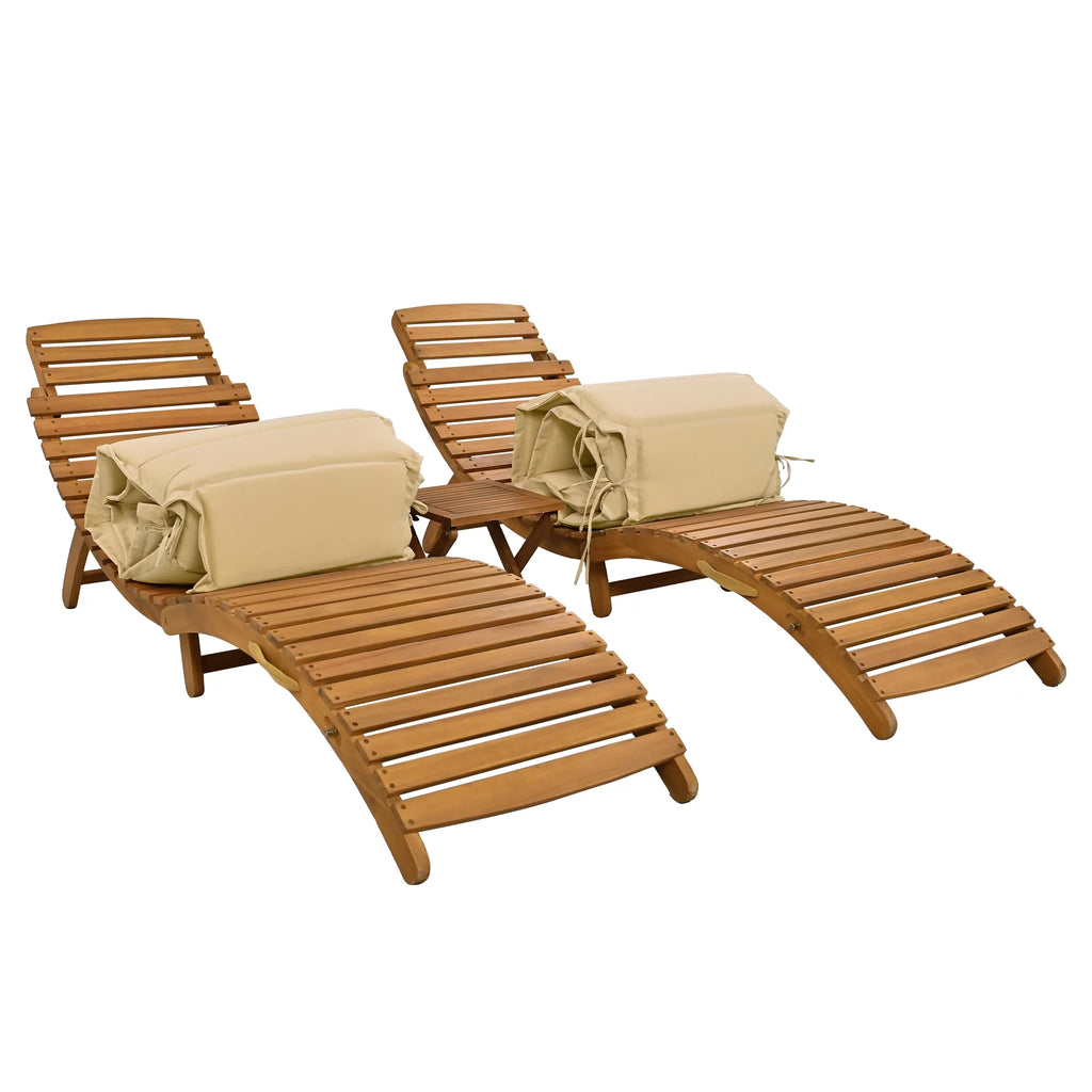 Portable Wood Chaise Lounge Set with Tea Table B448