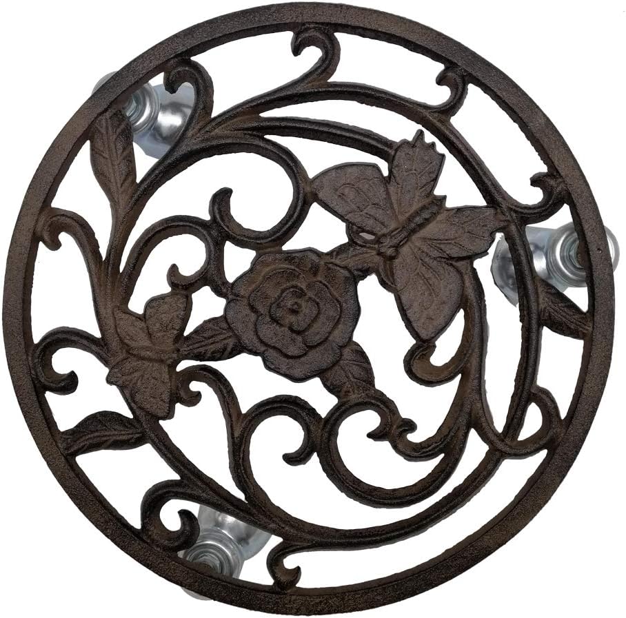 Cast Iron Butterfly Flower Garden Plant Trolley Flowerpot Holder Z49996
