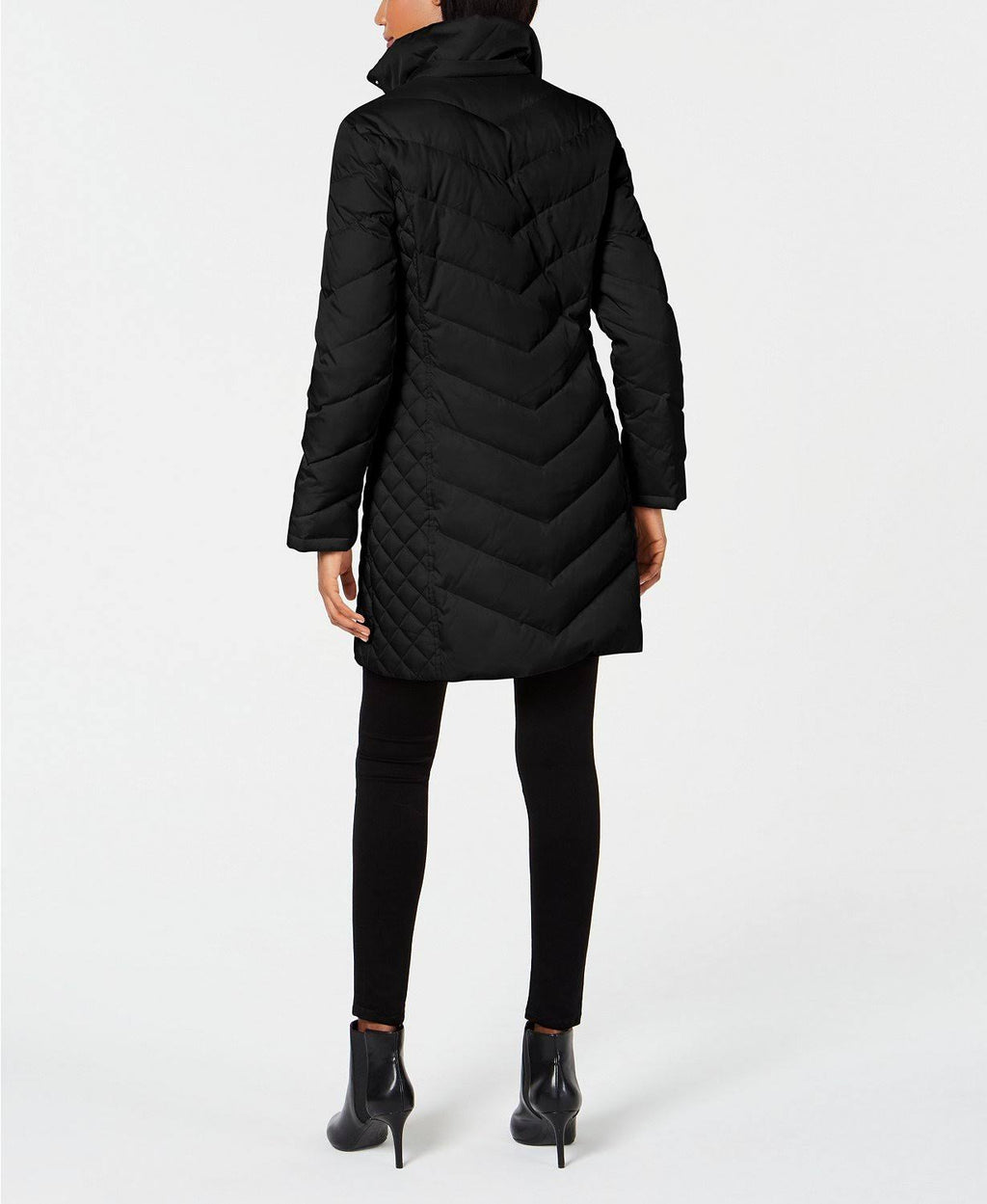 Black Petite Faux-Fur-Trim Down Hooded Puffer Coat F909393