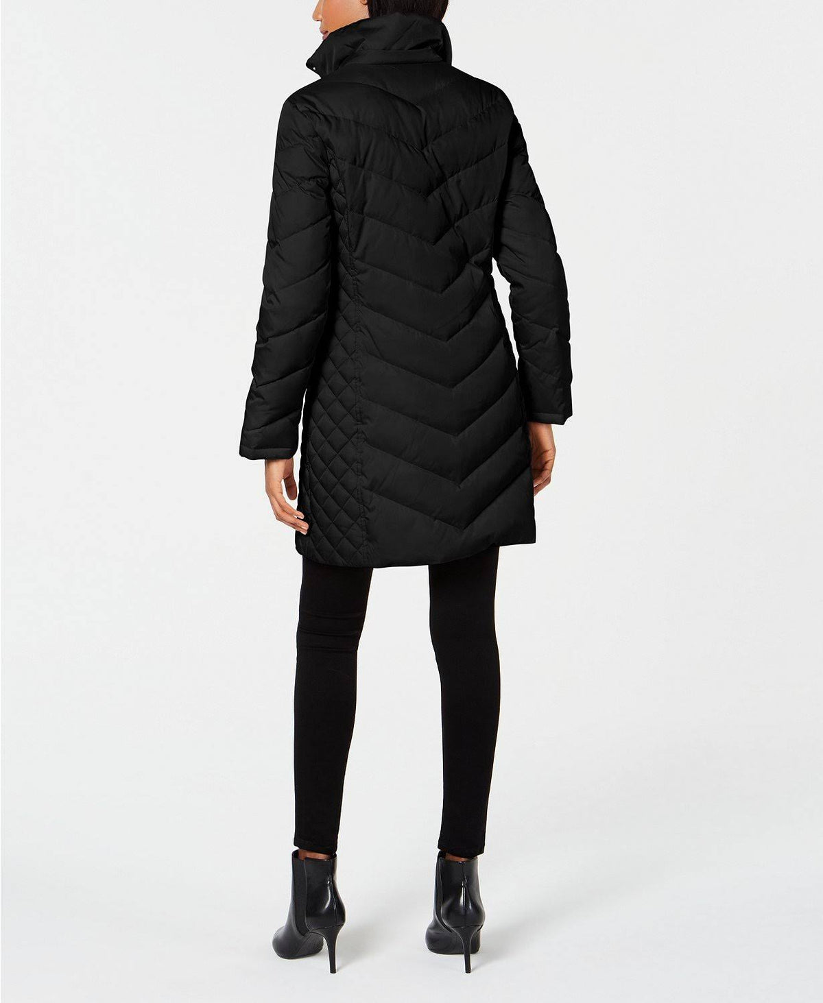 Black Petite Faux-Fur-Trim Down Hooded Puffer Coat F909393