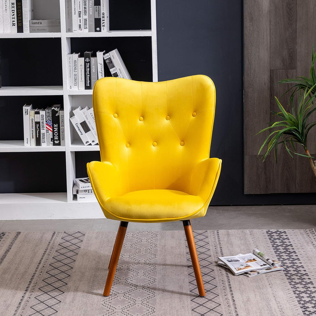 Yellow Velvet Tufted Button Accent Chair K819