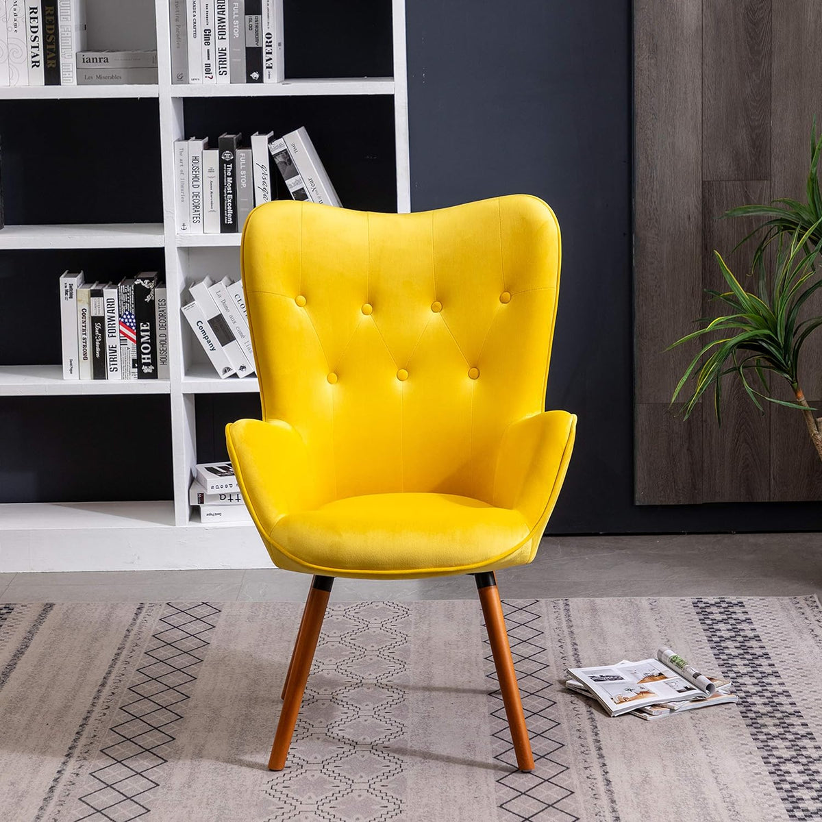 Yellow Velvet Tufted Button Accent Chair K819