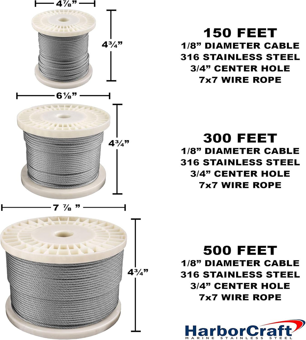 300 Feet 1/8 316 Stainless Steel Wire Rope Aircraft Cable 7x7 K505
