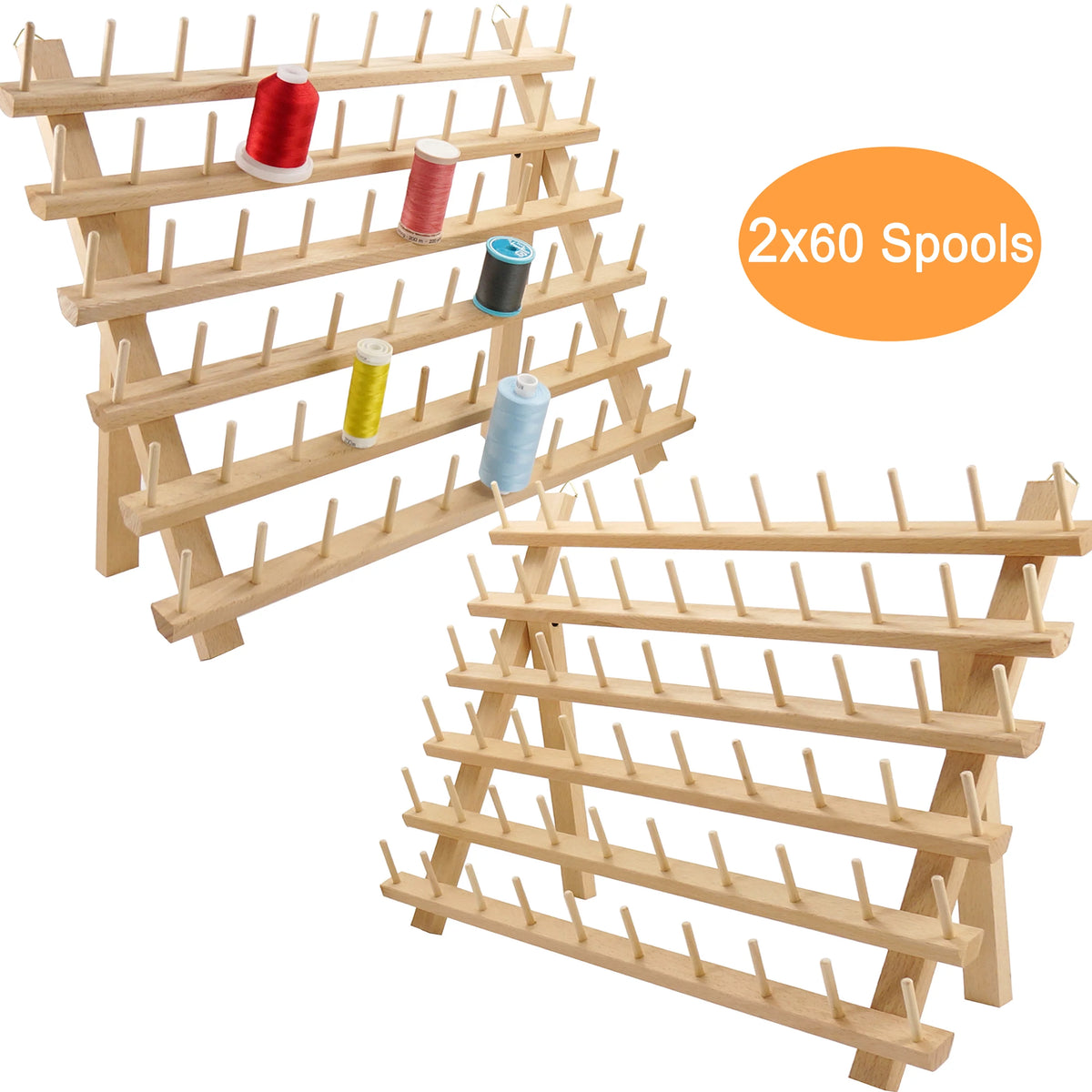 2X60 Spools Wooden Thread Rack T37656