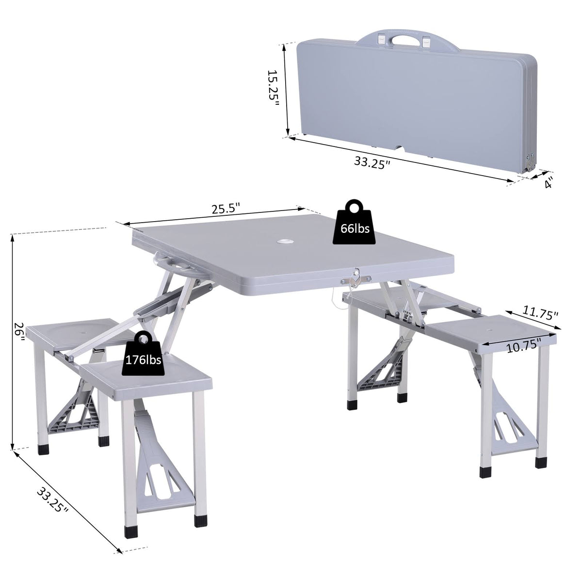 Camping Table with Chairs 4-Seat Set Foldable Q595293