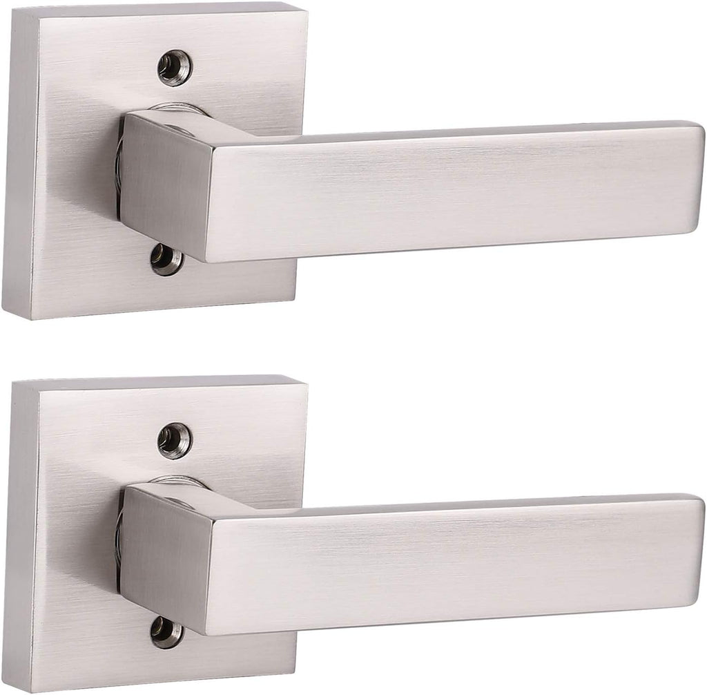 Brushed Nickel Square Entrance Door Lever with Deadbolt Locksets, 2 Pack G3441