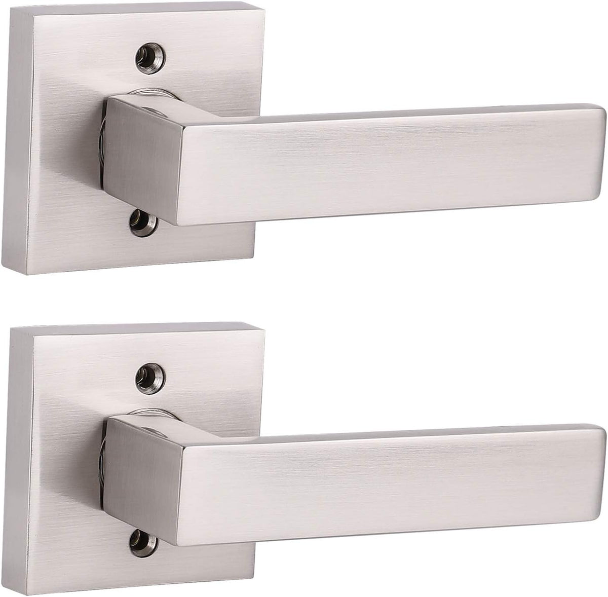 Brushed Nickel Square Entrance Door Lever with Deadbolt Locksets, 2 Pack G3441
