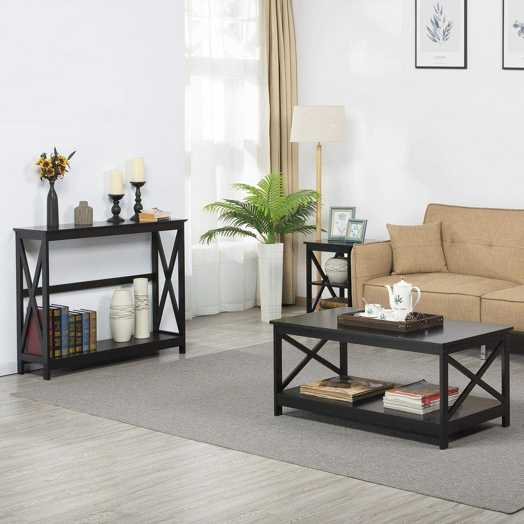 2-Piece Coffee Table & Sofa Side Console Table Set Black S168