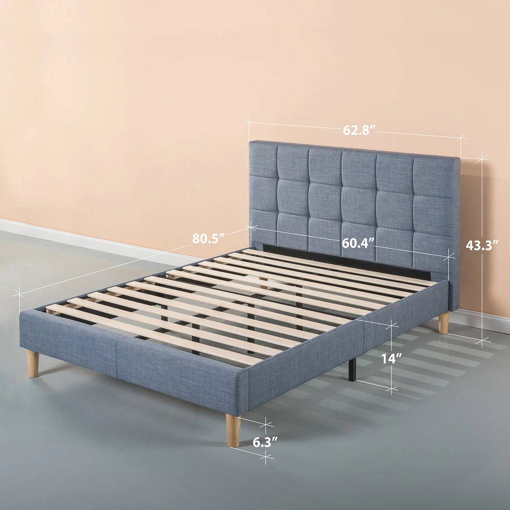 Queen Blue Slate Upholstered Platform Bed Frame K4949