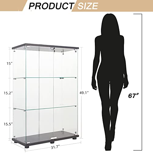 White Glass Display Cabinet with 3 Shelves, 49.3" H x 16.7" W x 14.3" D U839