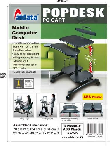 Sit-Stand Mobile Computer Desk Cart with CPU Shelf and Printer A75662