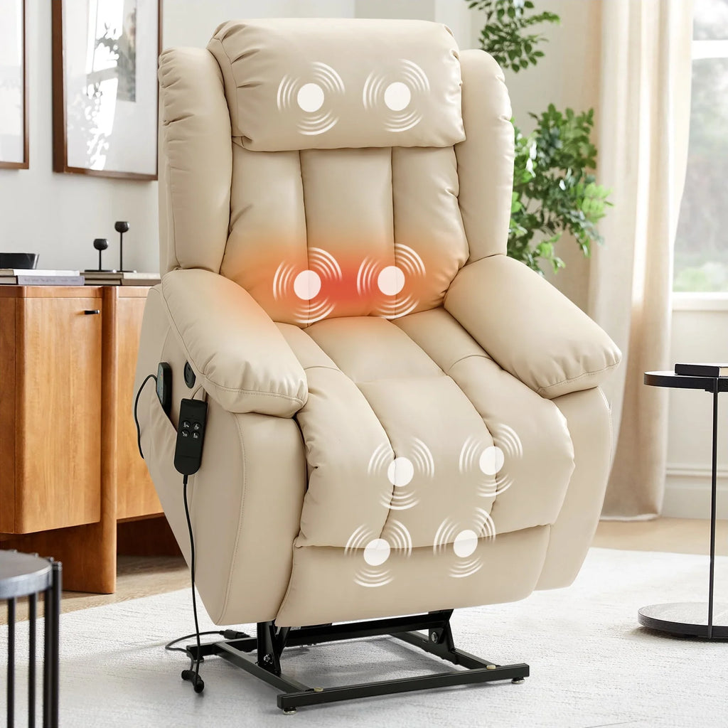 Brown Leather Dual Motor Lift Recliner Chair with Heat and Massage N4903
