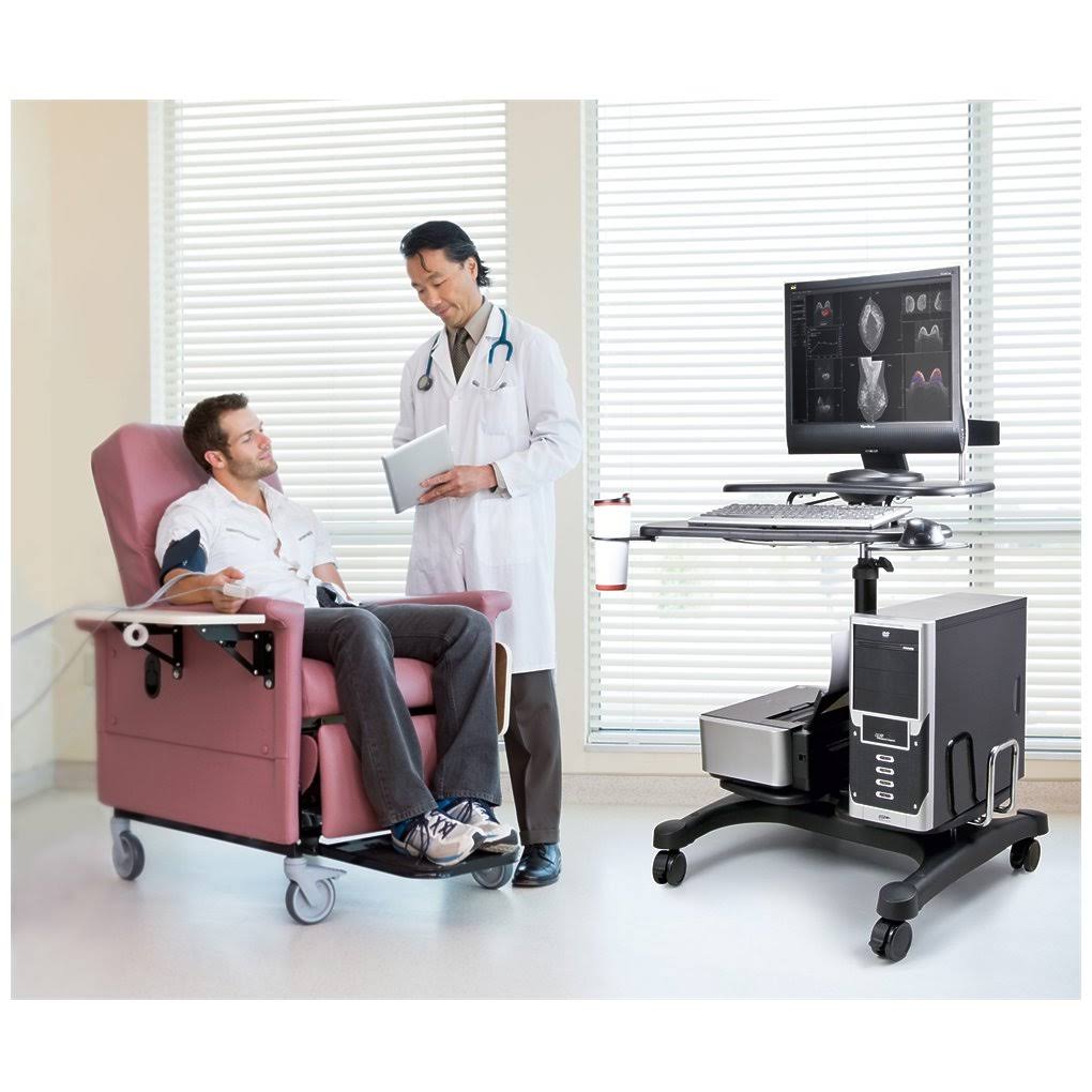 Sit-Stand Mobile Computer Desk Cart with CPU Shelf and Printer A75662