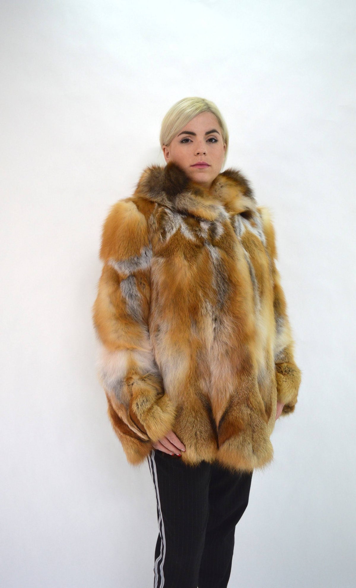 Red Fox Fur Hooded Coat W90674