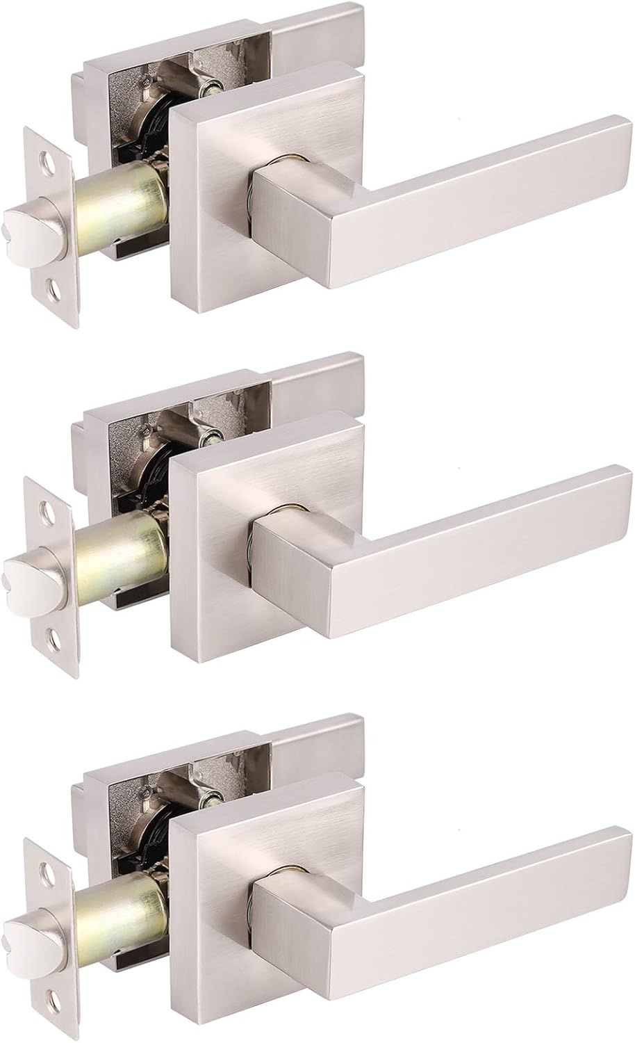 Brushed Nickel Square Entrance Door Lever with Deadbolt Locksets, 2 Pack G3441