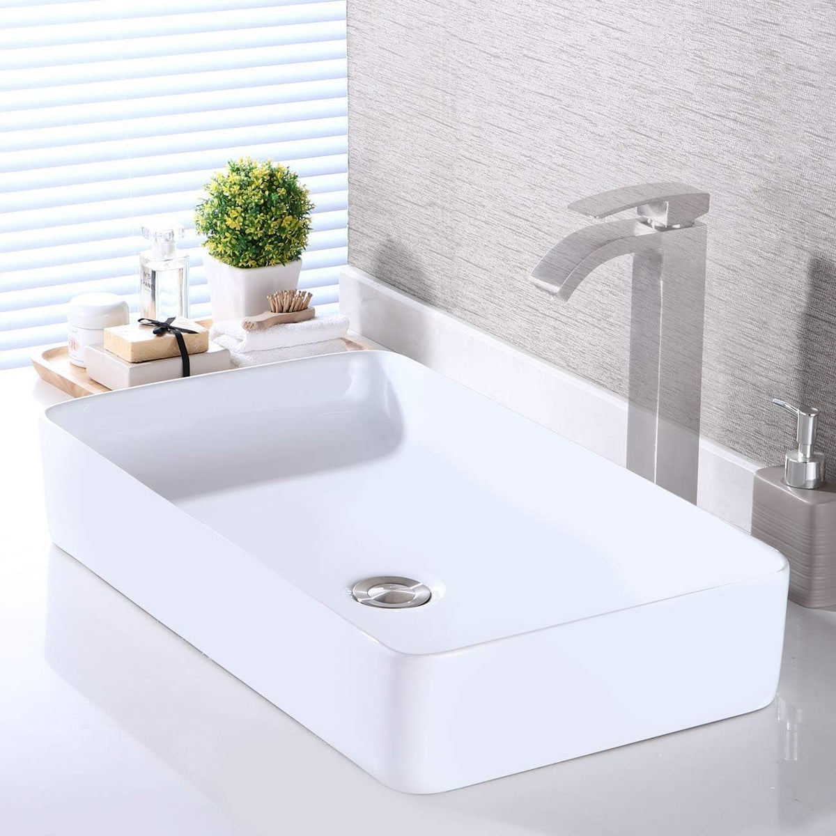White Ceramic Rectangular Vessel Sink E766459
