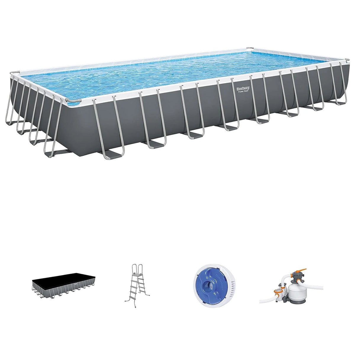 Grey Rectangular Metal Frame Above Ground Pool Set B763846